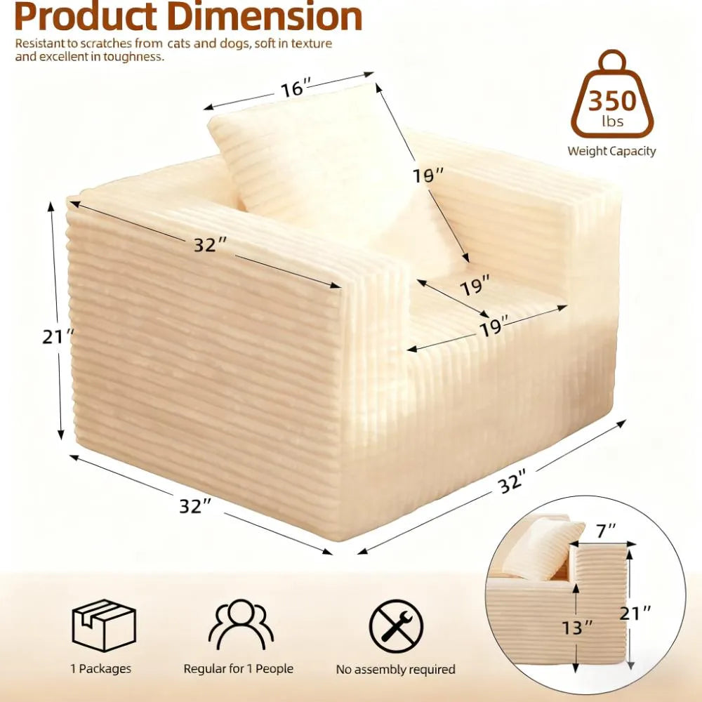 Single Cloud Bean Bag Chair, Plush Removable Cover for Multi-Room Use