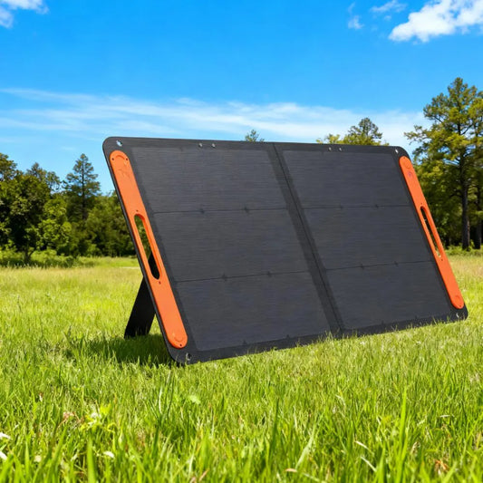 100W Bifacial Foldable Solar Charger with USB Outputs, Universally Compatible for Outdoor Power & Devices.