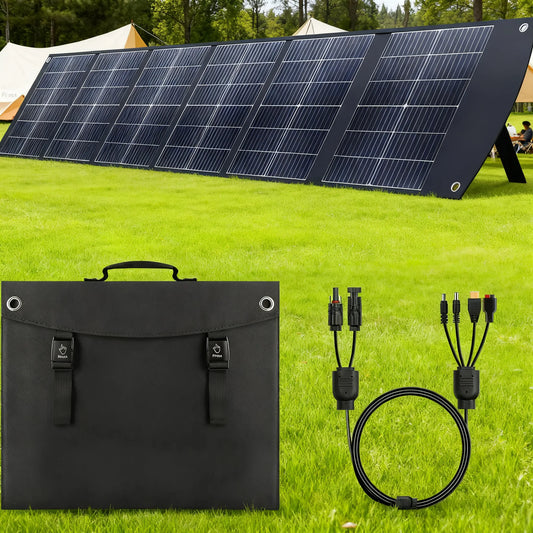 200W Portable Power Station Partner: Foldable Solar Panel with Kickstand, Charges Multiple Devices.