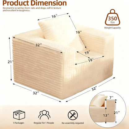 Single Cloud Bean Bag Chair, Plush Removable Cover for Multi-Room Use