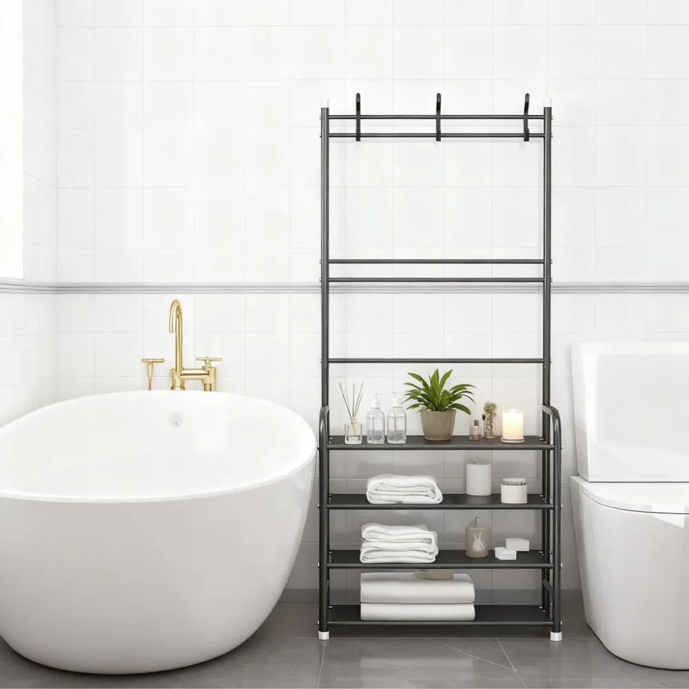 3-in-1 Entryway Organizer - Coat Rack, Shoe Bench & Shelves, Space Saving Design