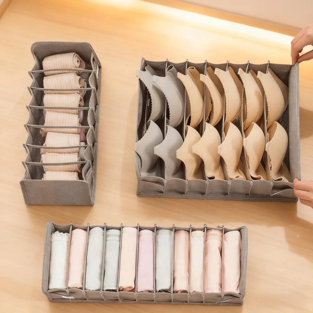 Set of 3 Grey Anti-Odor Cationic Linen Drawer Organisers