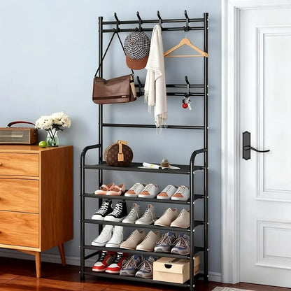3-in-1 Entryway Organizer - Coat Rack, Shoe Bench & Shelves, Space Saving Design