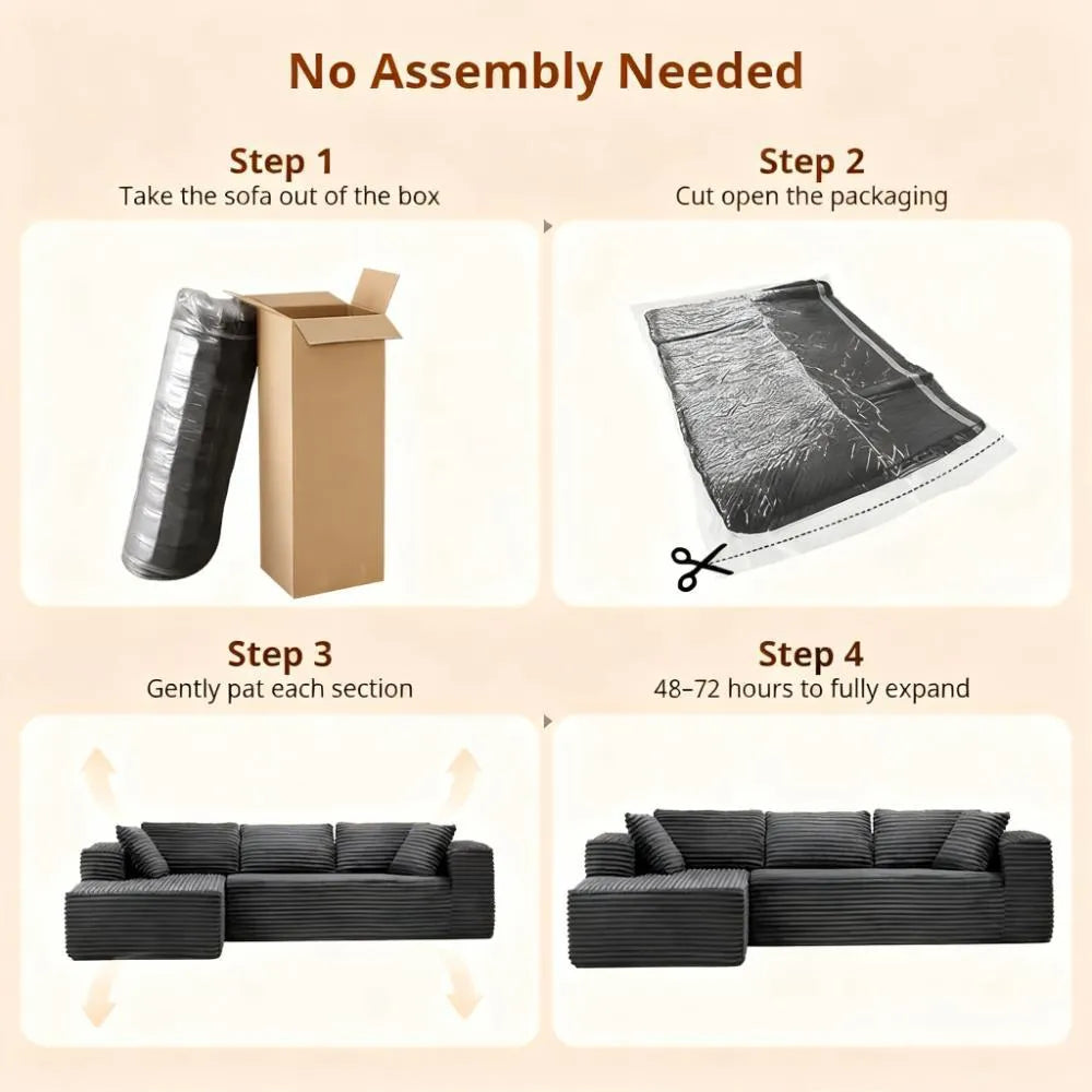 105" Modular Sectional Sofa, Deep Seat Cloud Couch, No Assembly Required